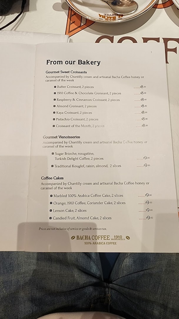 Menu page for Bacha Coffee ION Orchard