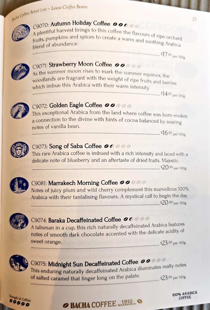 Menu page for Bacha Coffee ION Orchard