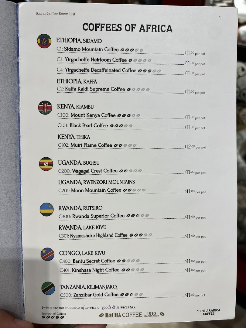 Menu page for Bacha Coffee ION Orchard