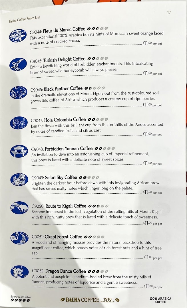 Menu page for Bacha Coffee ION Orchard
