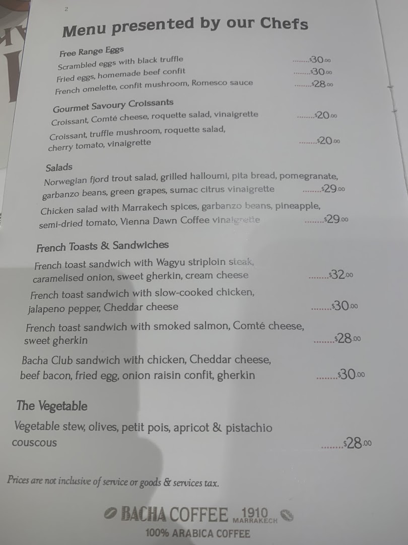 Menu page for Bacha Coffee ION Orchard