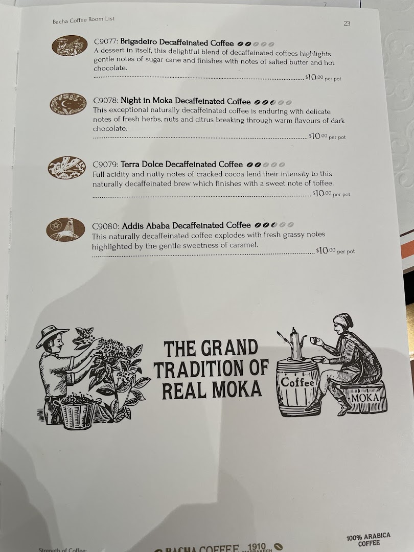 Menu page for Bacha Coffee ION Orchard
