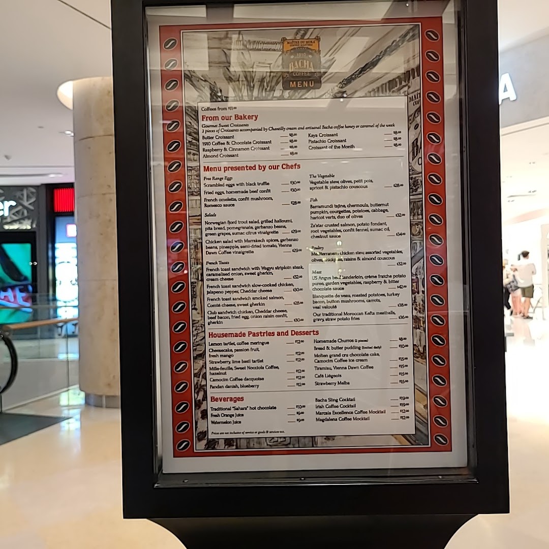 Menu page for Bacha Coffee ION Orchard