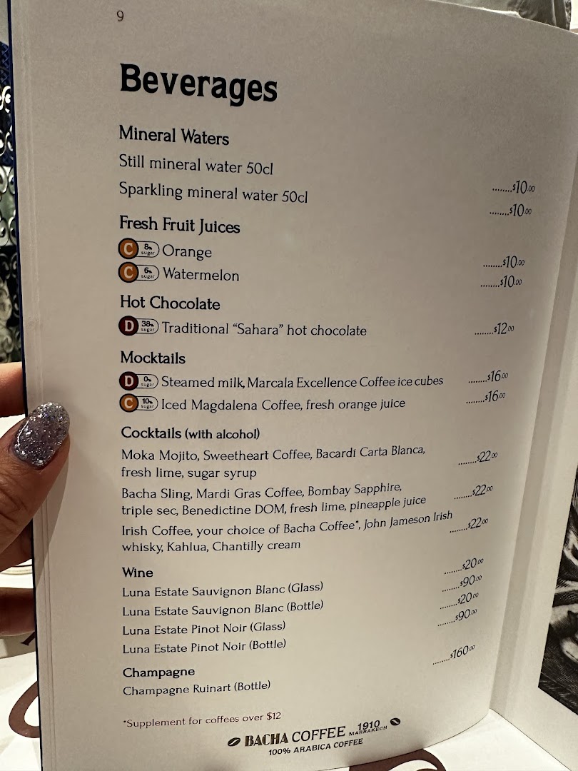 Menu page for Bacha Coffee ION Orchard