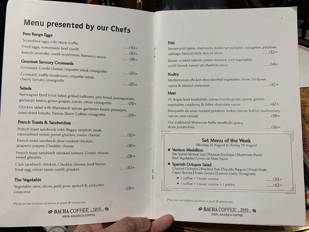 Menu page for Bacha Coffee ION Orchard