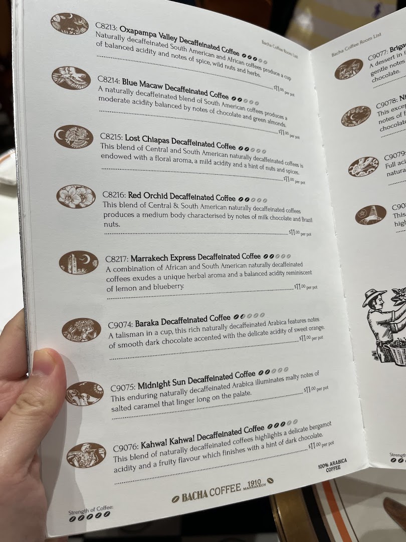 Menu page for Bacha Coffee ION Orchard