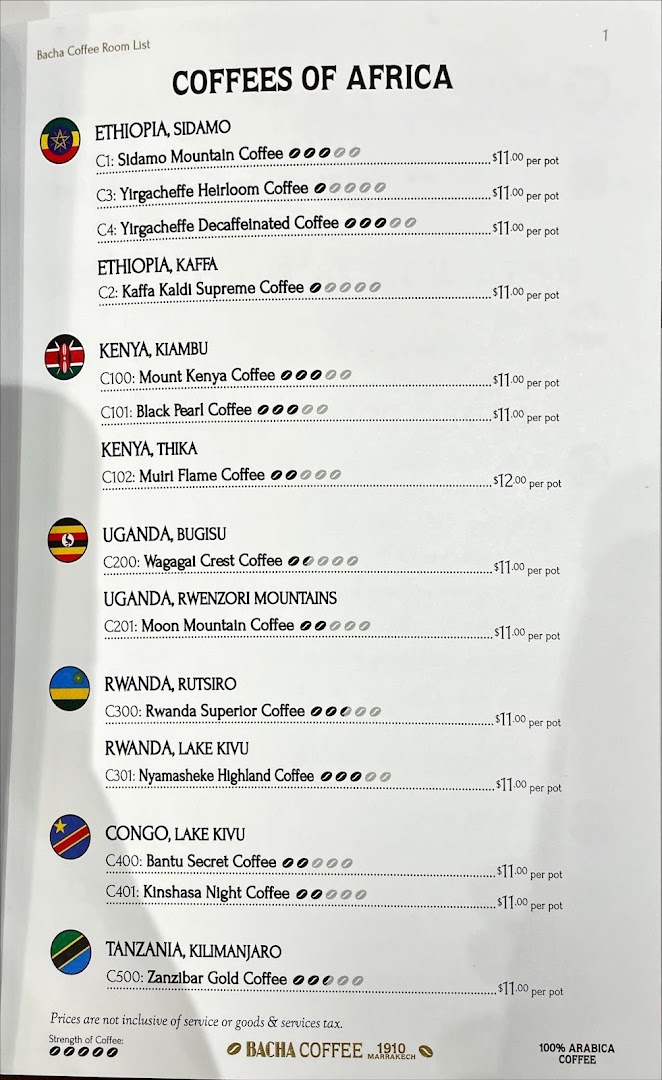 Menu page for Bacha Coffee ION Orchard