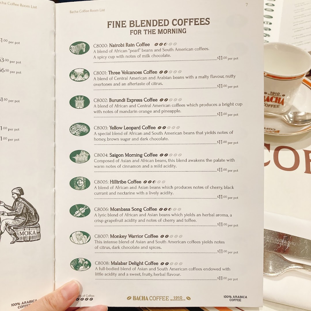 Menu page for Bacha Coffee ION Orchard