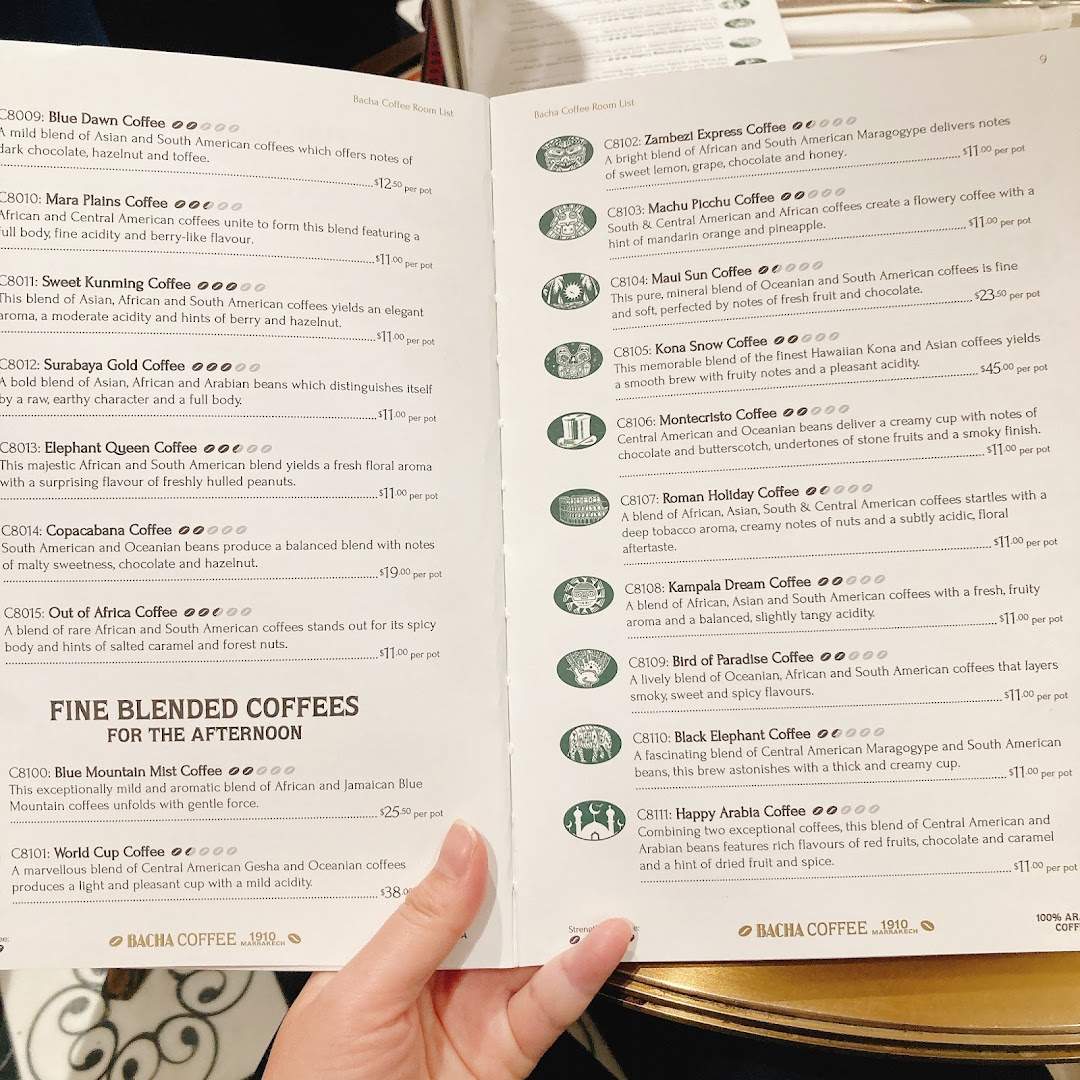 Menu page for Bacha Coffee ION Orchard