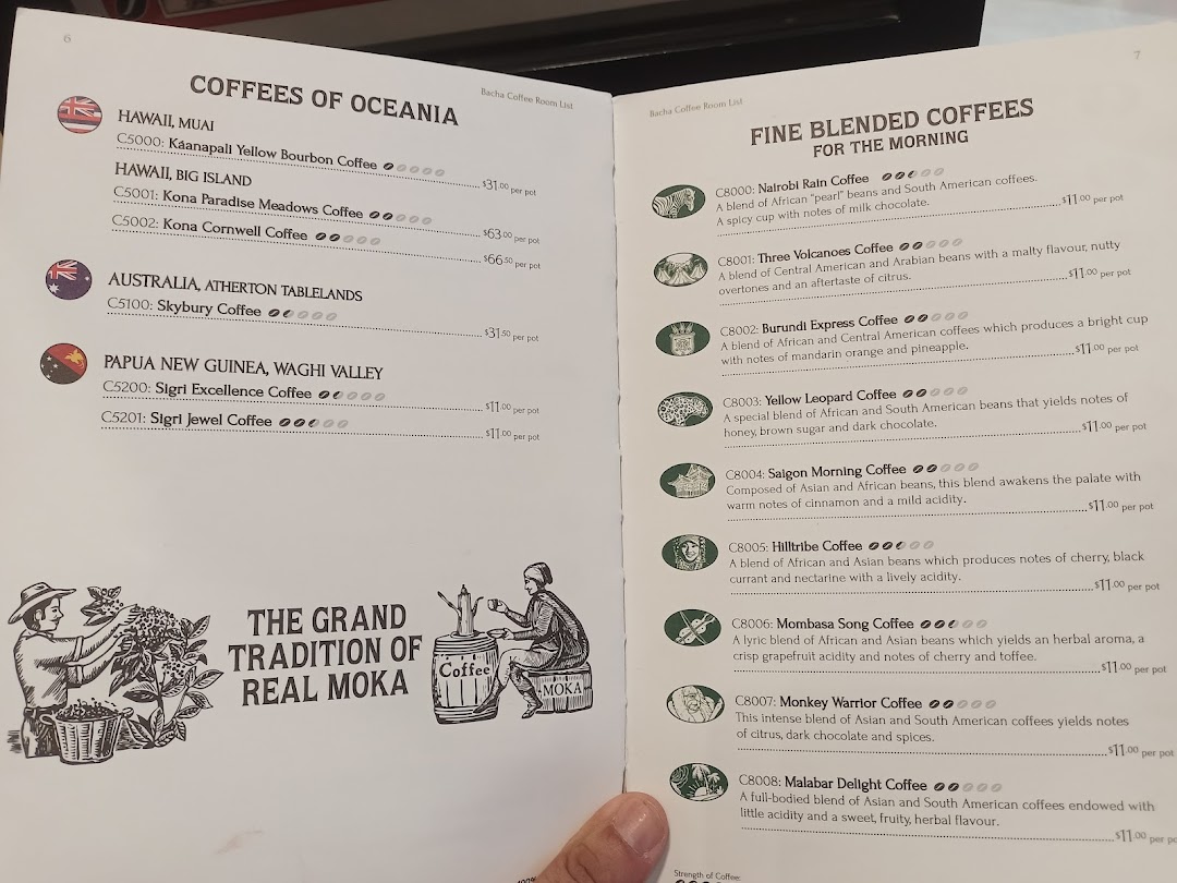 Menu page for Bacha Coffee ION Orchard