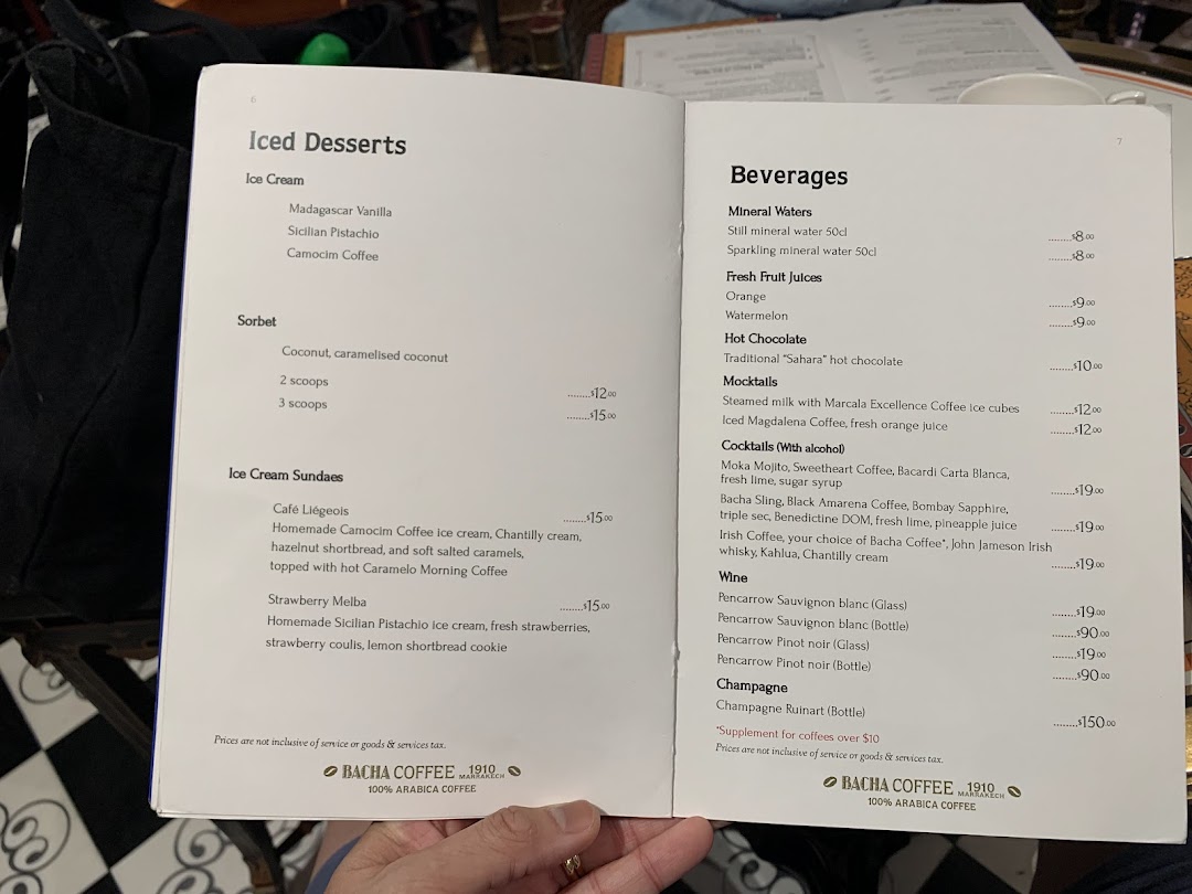 Menu page for Bacha Coffee ION Orchard