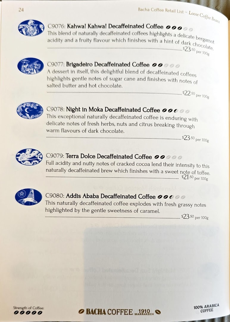 Menu page for Bacha Coffee ION Orchard