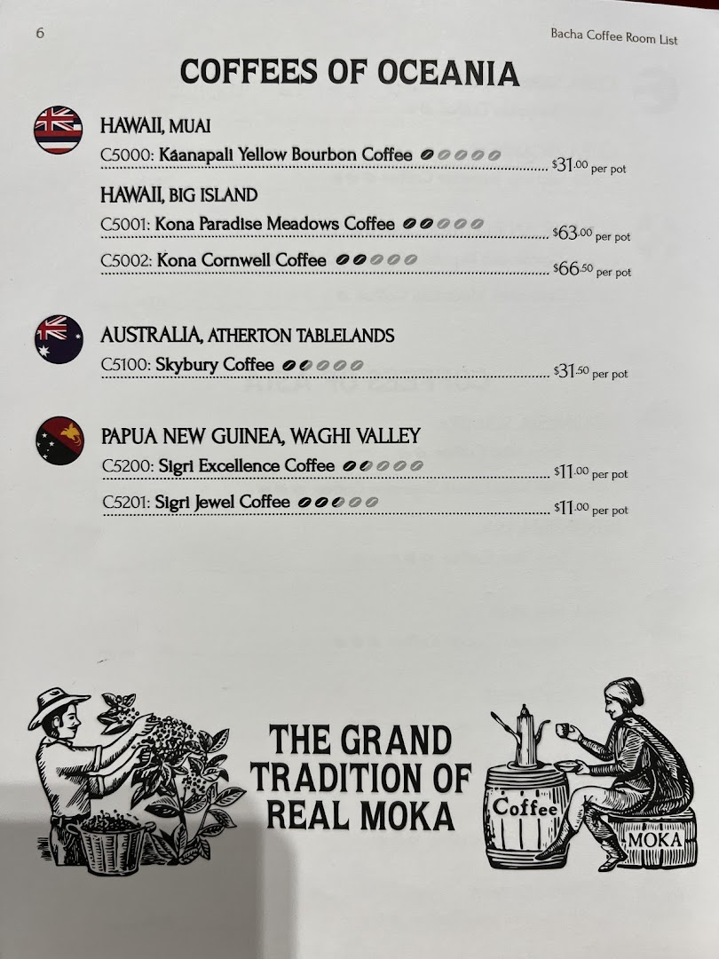 Menu page for Bacha Coffee ION Orchard