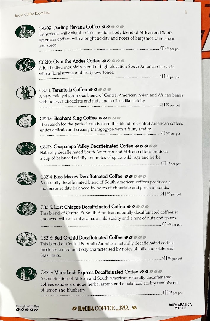 Menu page for Bacha Coffee ION Orchard
