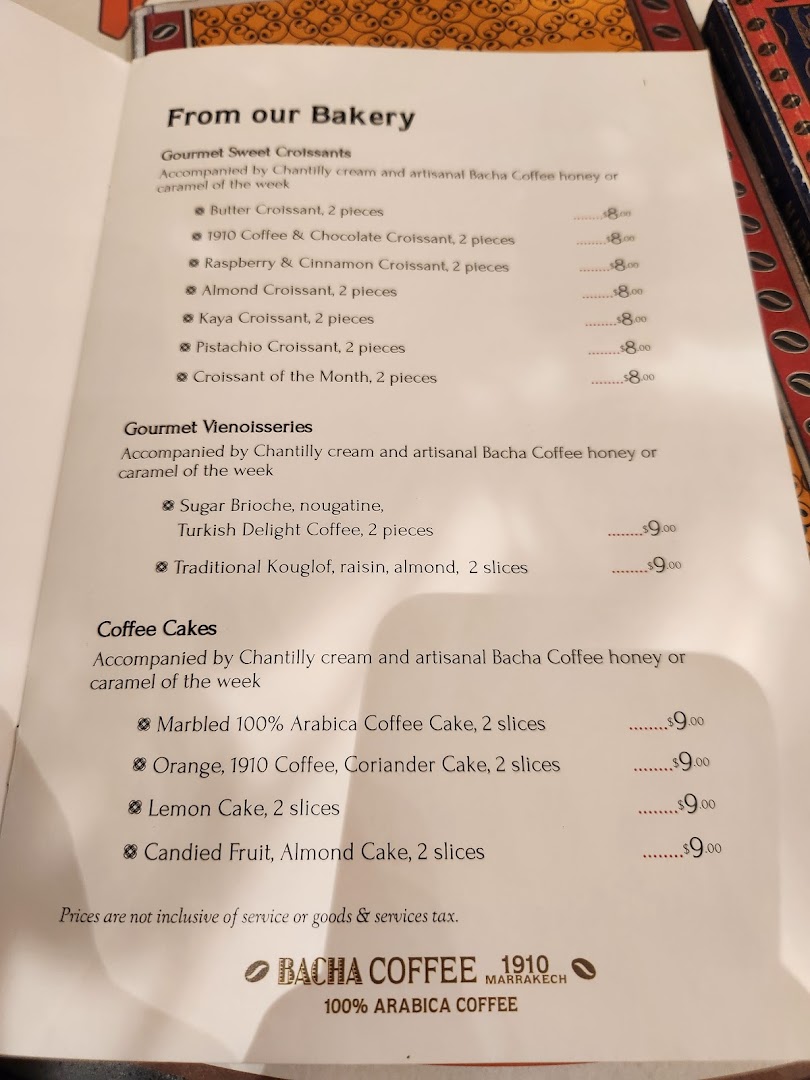 Menu page for Bacha Coffee ION Orchard