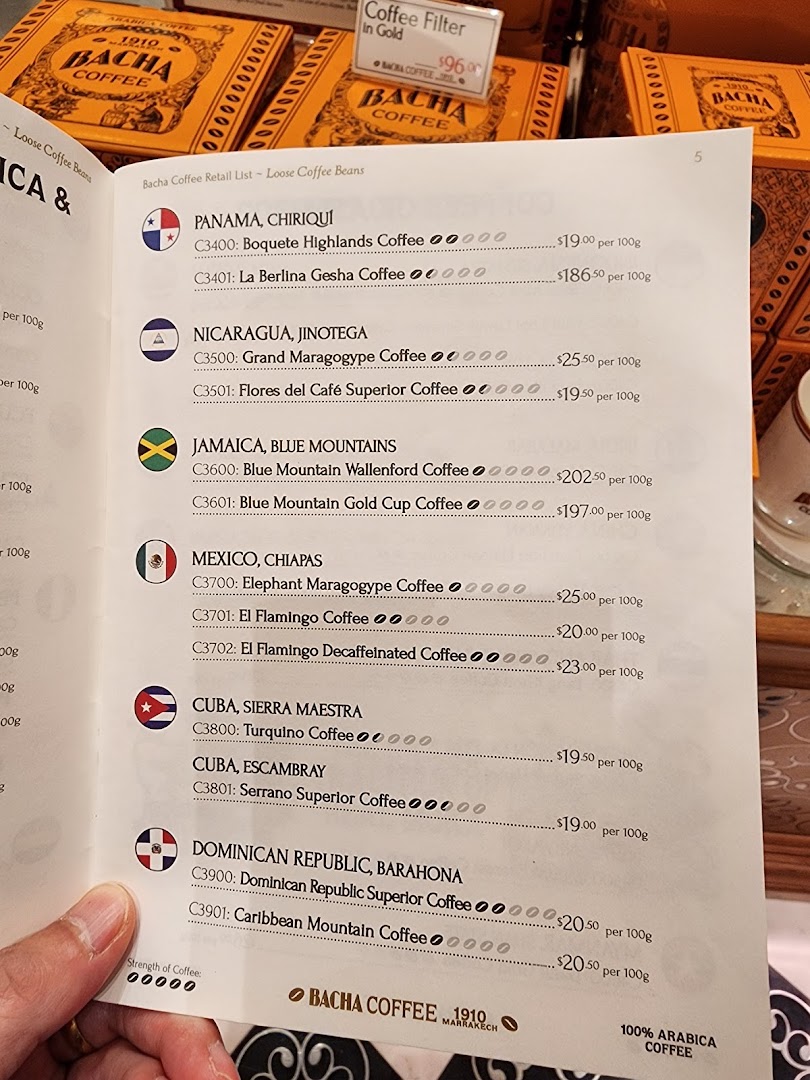 Menu page for Bacha Coffee ION Orchard