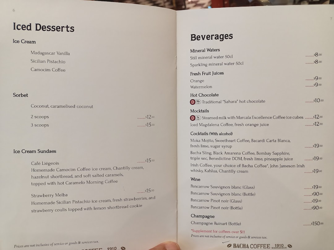 Menu page for Bacha Coffee ION Orchard