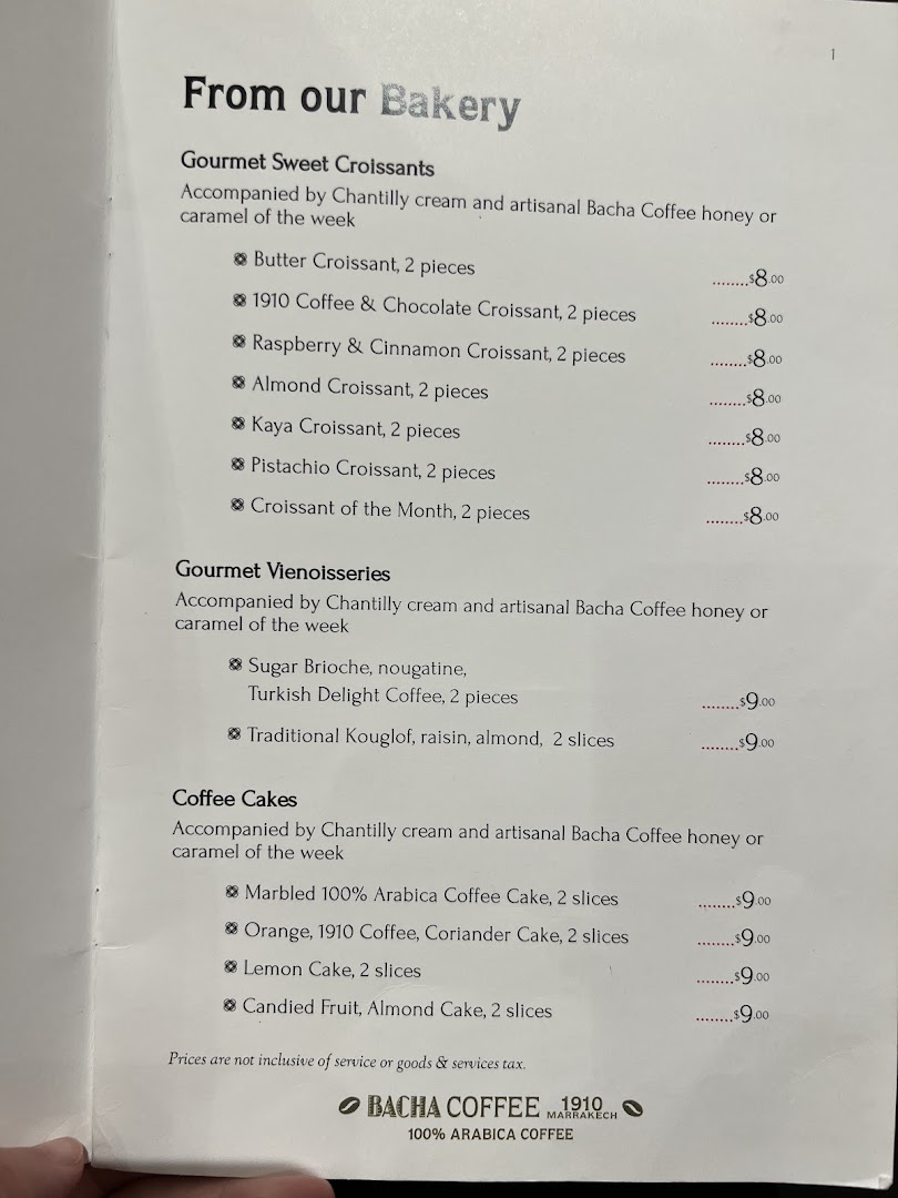Menu page for Bacha Coffee ION Orchard
