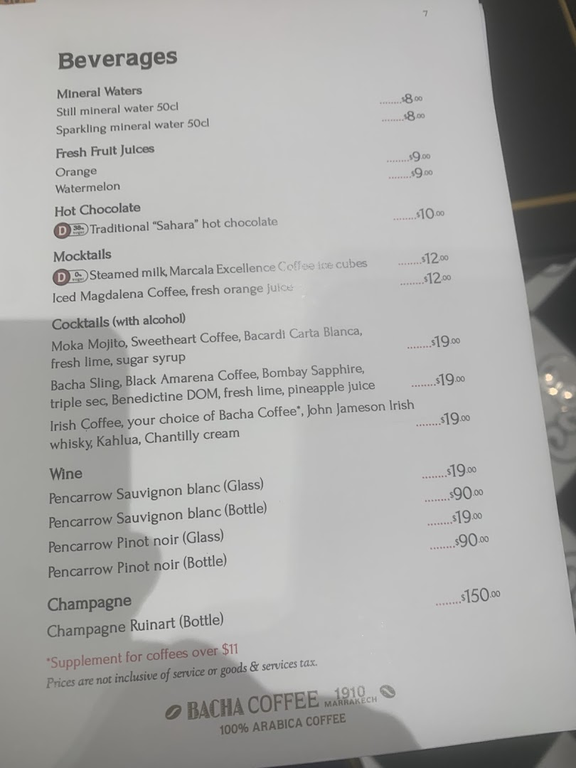 Menu page for Bacha Coffee ION Orchard