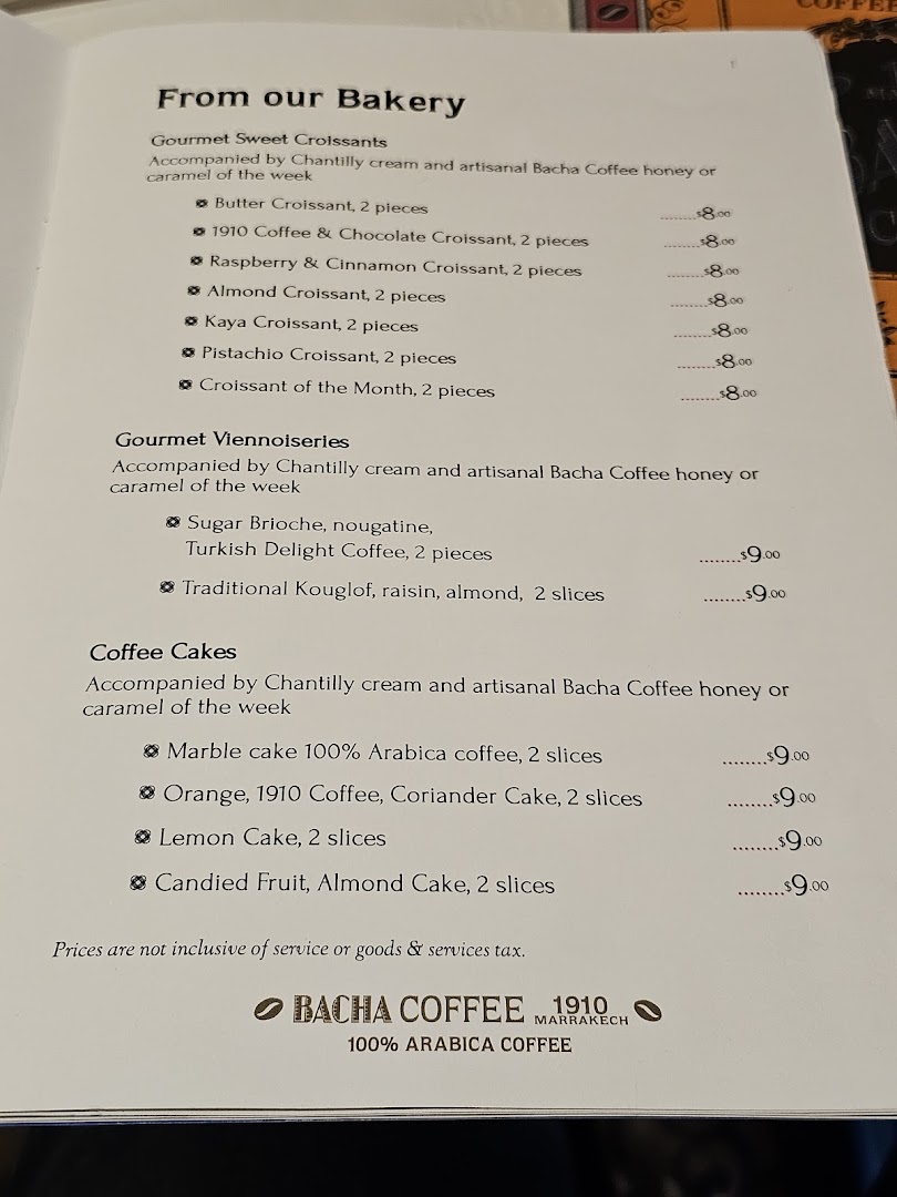 Menu page for Bacha Coffee ION Orchard