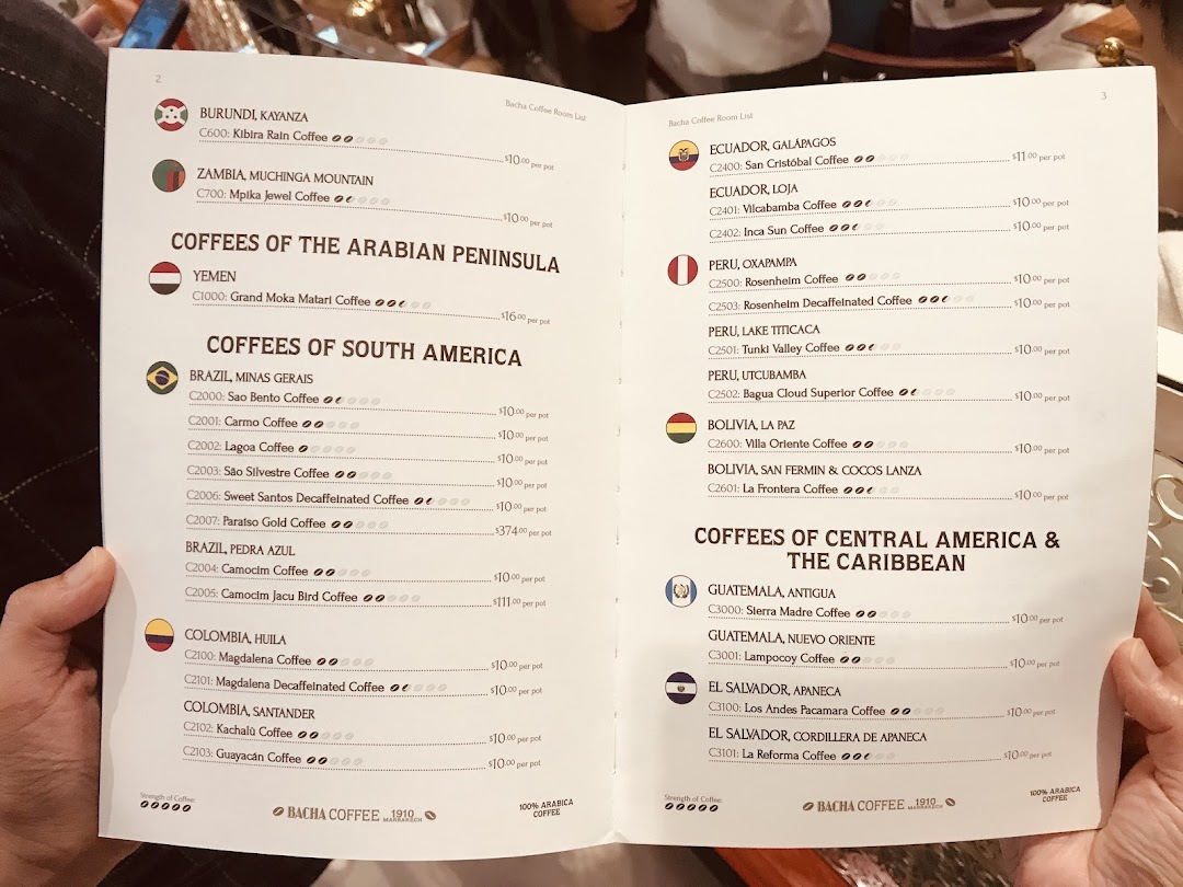 Menu page for Bacha Coffee ION Orchard