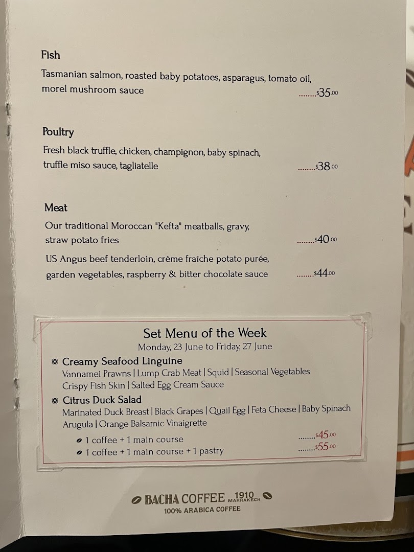 Menu page for Bacha Coffee ION Orchard
