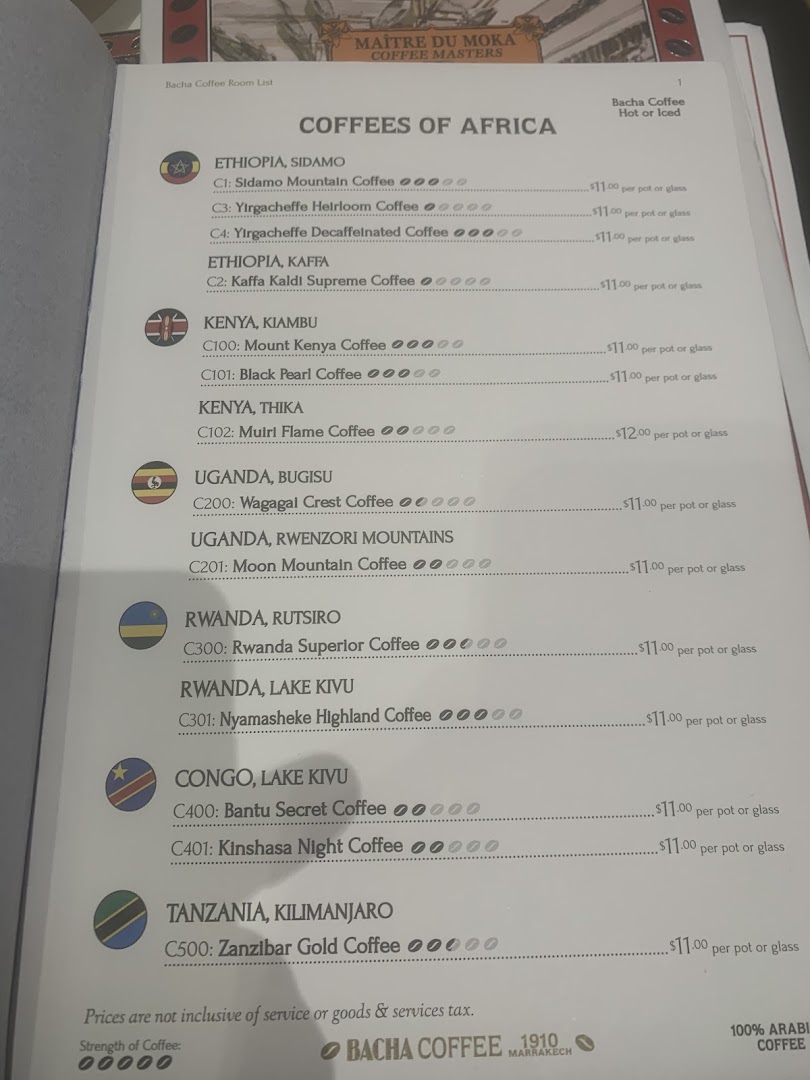 Menu page for Bacha Coffee ION Orchard