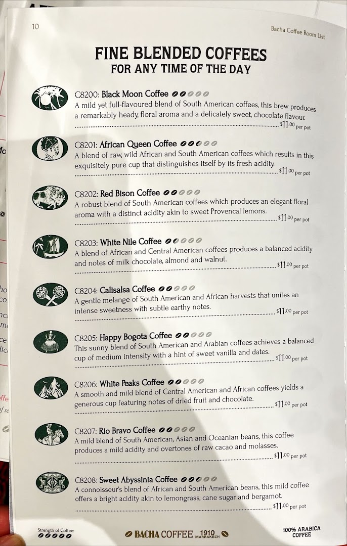 Menu page for Bacha Coffee ION Orchard