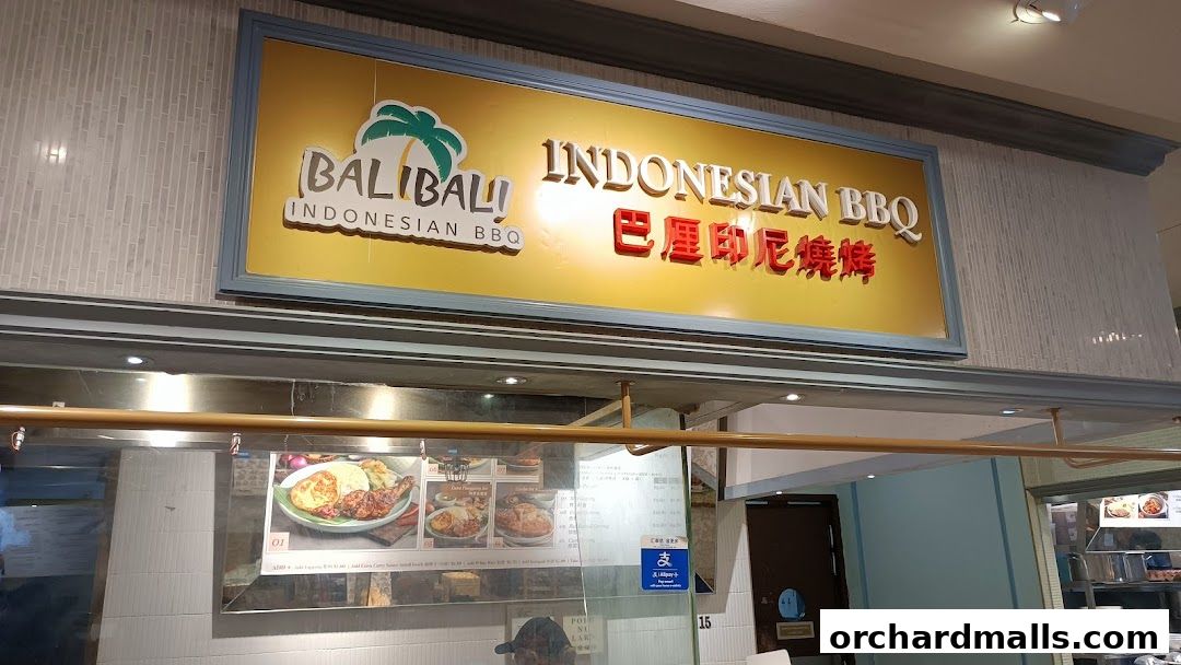The exterior of BaliBali Indonesian BBQ restaurant with its prominent signage and menu displays.