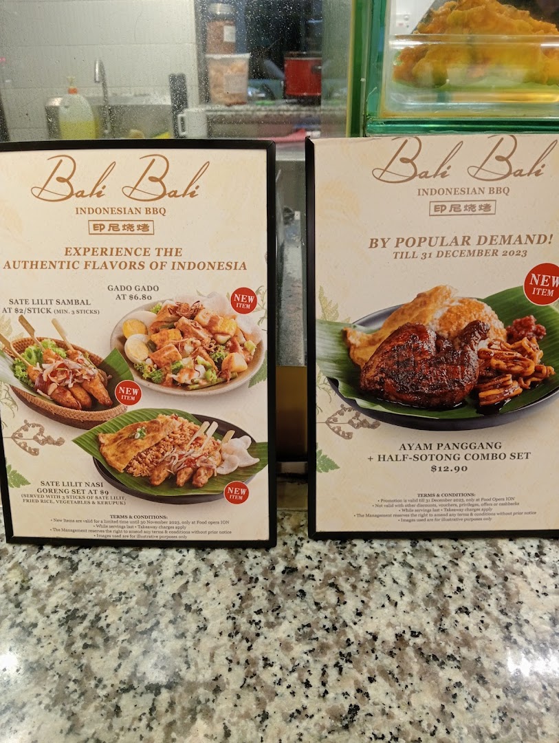 Menu page for BaliBali Indonesian BBQ