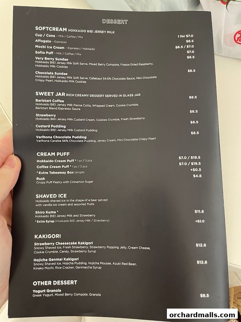 Menu page for Baristart Coffee Singapore Wisma Atria