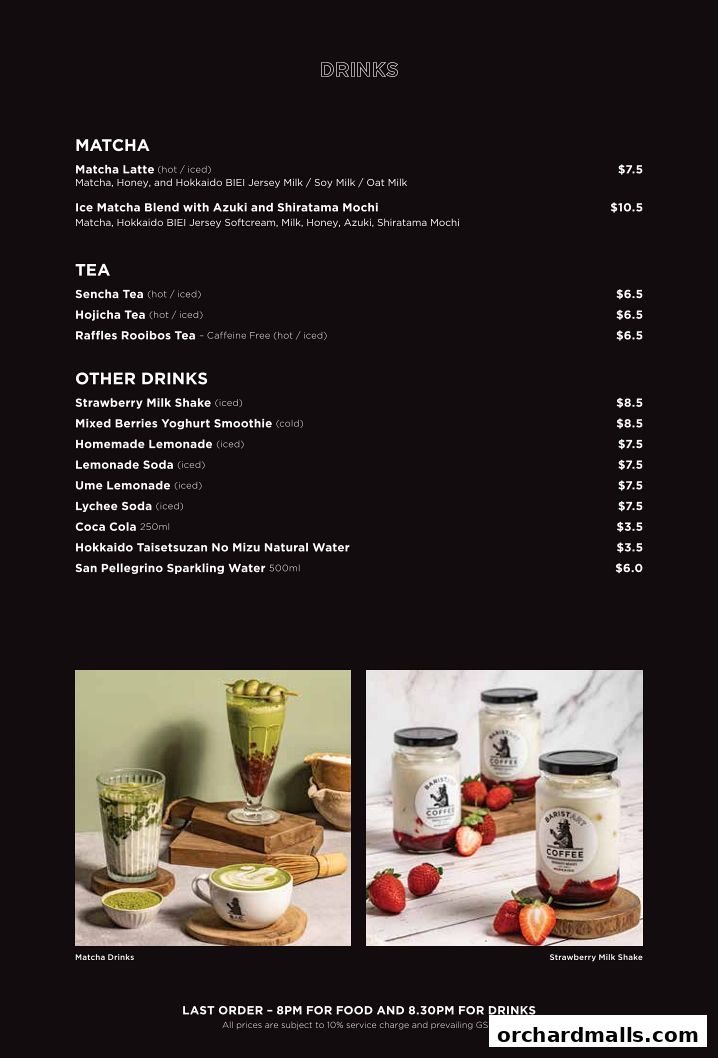 Menu page for Baristart Coffee Singapore Wisma Atria