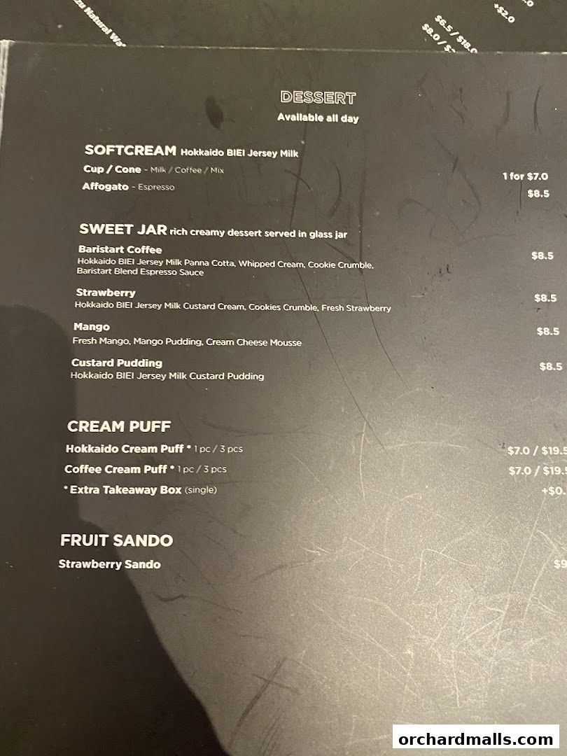 Menu page for Baristart Coffee Singapore Wisma Atria