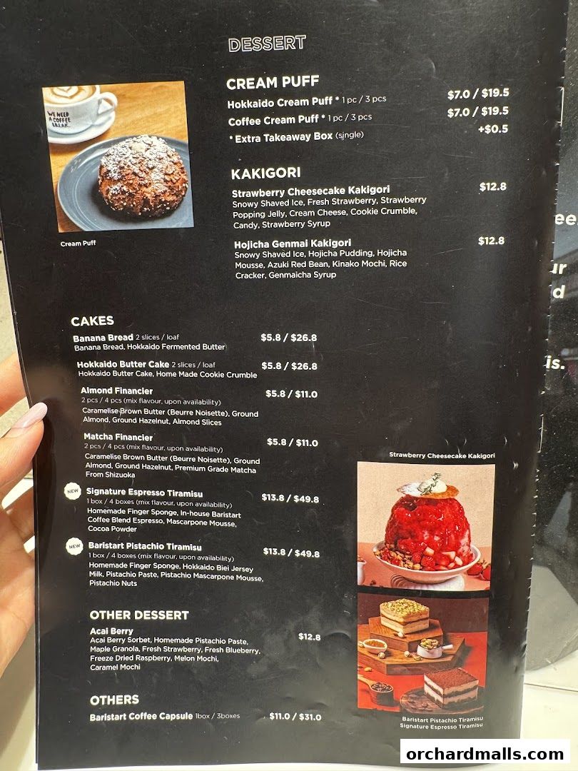 Menu page for Baristart Coffee Singapore Wisma Atria