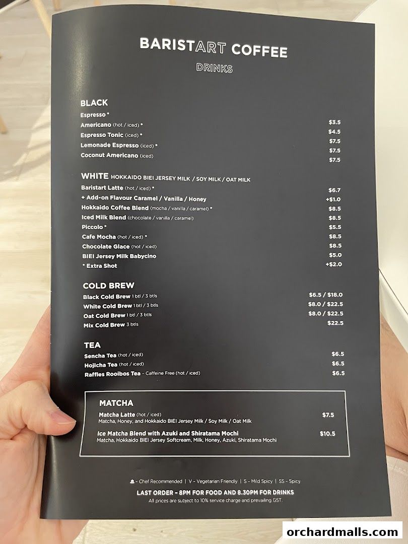 Menu page for Baristart Coffee Singapore Wisma Atria