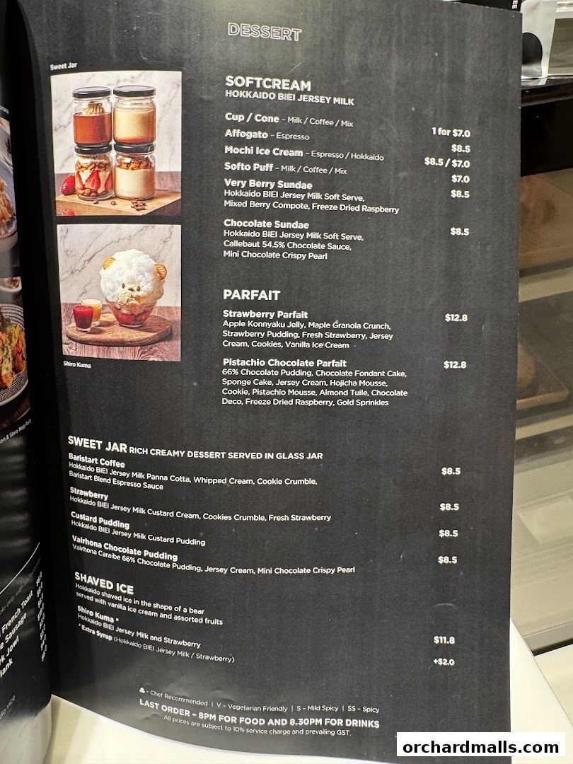 Menu page for Baristart Coffee Singapore Wisma Atria