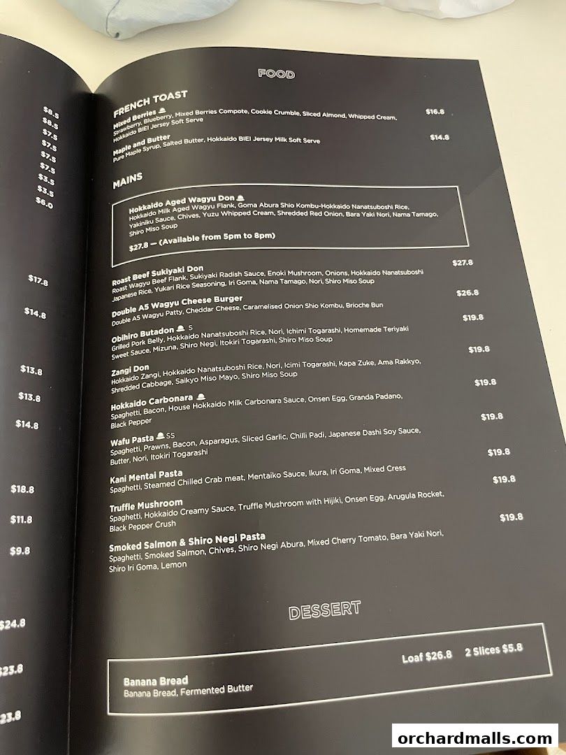 Menu page for Baristart Coffee Singapore Wisma Atria