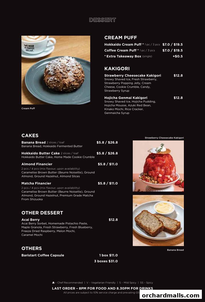 Menu page for Baristart Coffee Singapore Wisma Atria