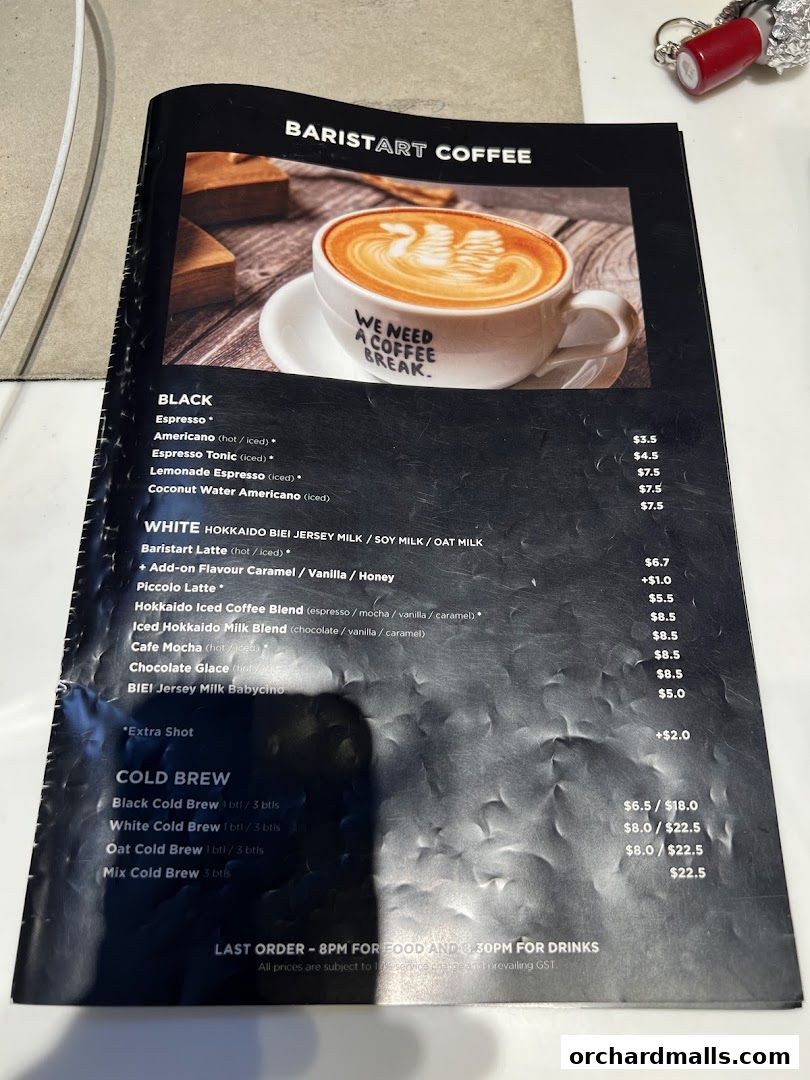 Menu page for Baristart Coffee Singapore Wisma Atria