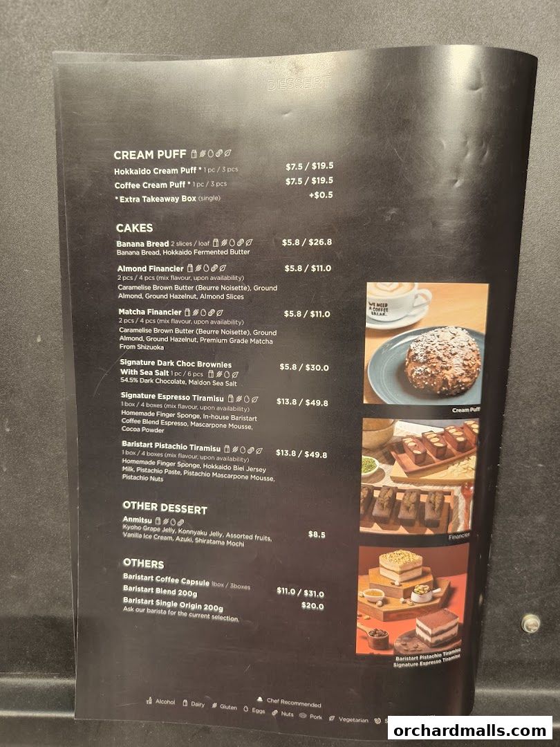 Menu page for Baristart Coffee Singapore Wisma Atria