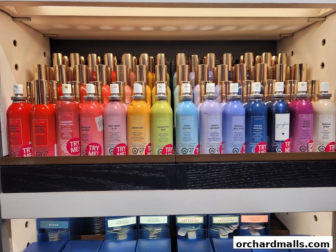 A display of various scented room sprays from Bath & Body Works.