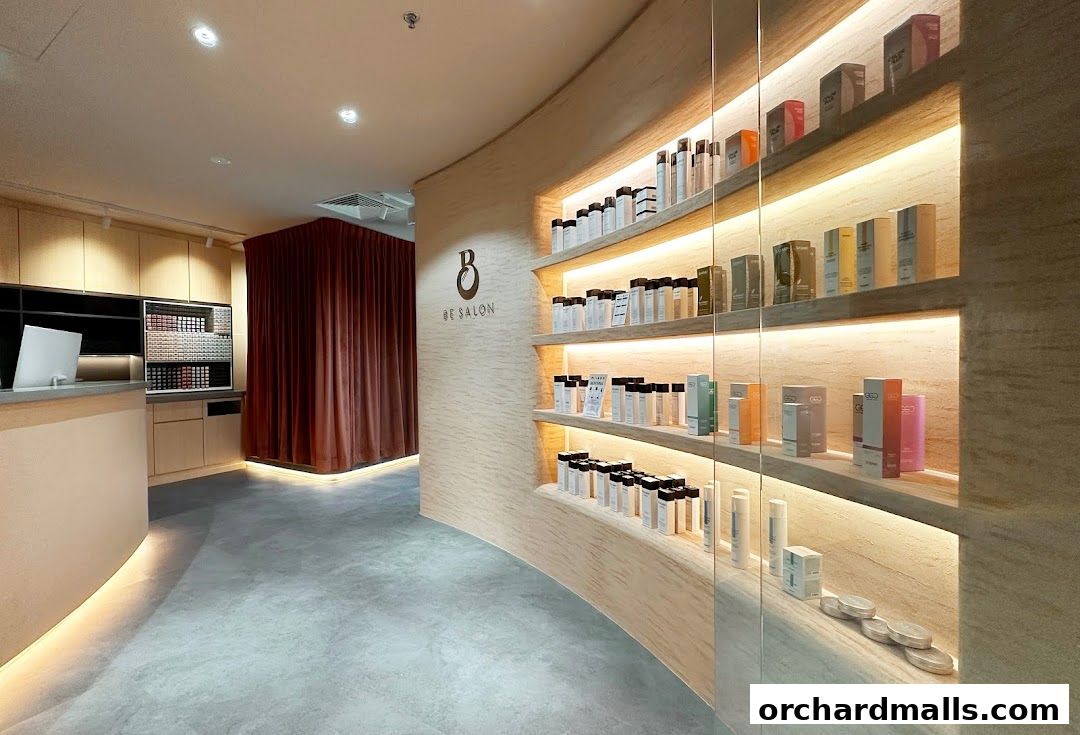 Interior view of Be Salon Wheelock Orchard, showcasing shelves stocked with beauty products.