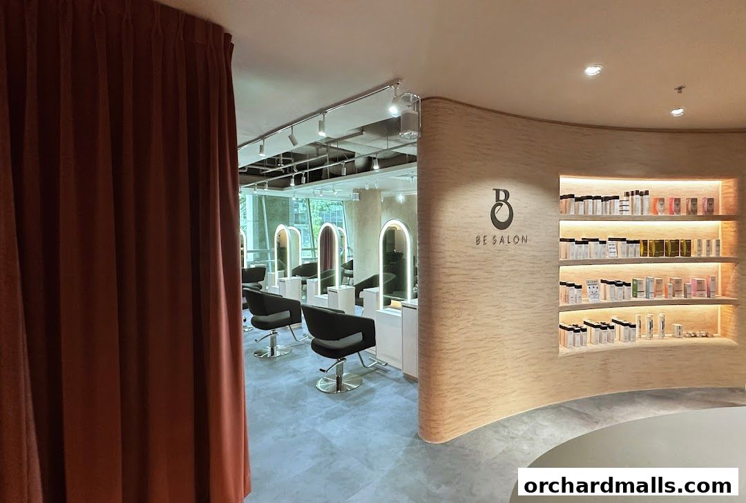 Interior view of Be Salon Wheelock Orchard, showcasing styling stations and retail products.