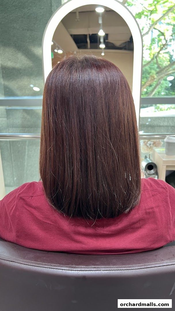 Back view of a person with freshly dyed, dark brown, shoulder-length hair.