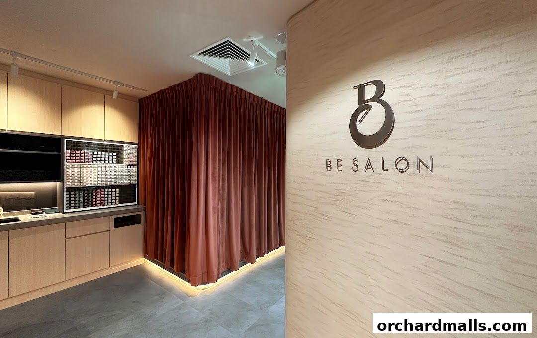 Interior view of Be Salon Wheelock Orchard, showcasing a display of products and elegant decor.