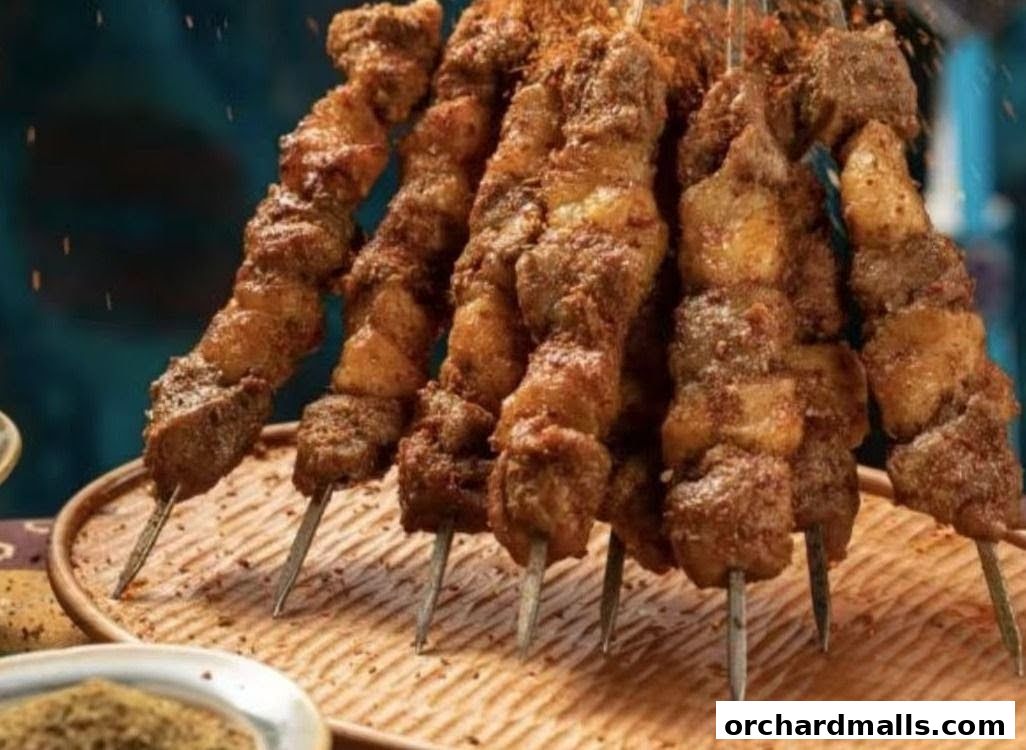 Close-up of succulent lamb skewers seasoned with spices, ready to be served.