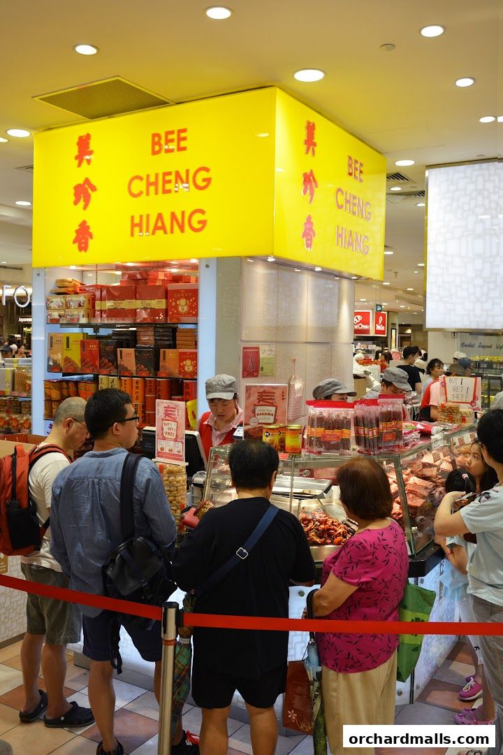 Customers queue at Bee Cheng Hiang, a shop selling bak kwa and other meat products.