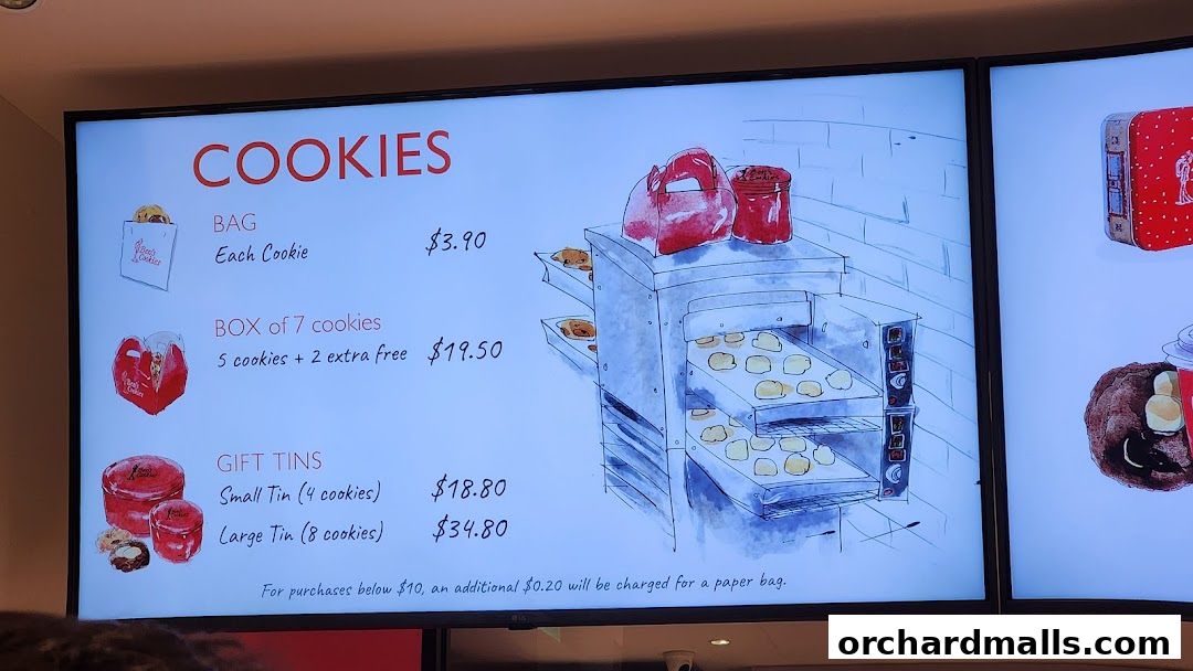 Menu page for Bens Cookies Wisma Atria Singapore