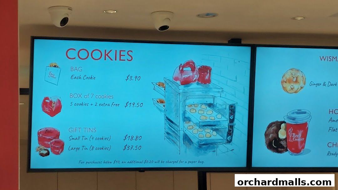 Menu page for Bens Cookies Wisma Atria Singapore