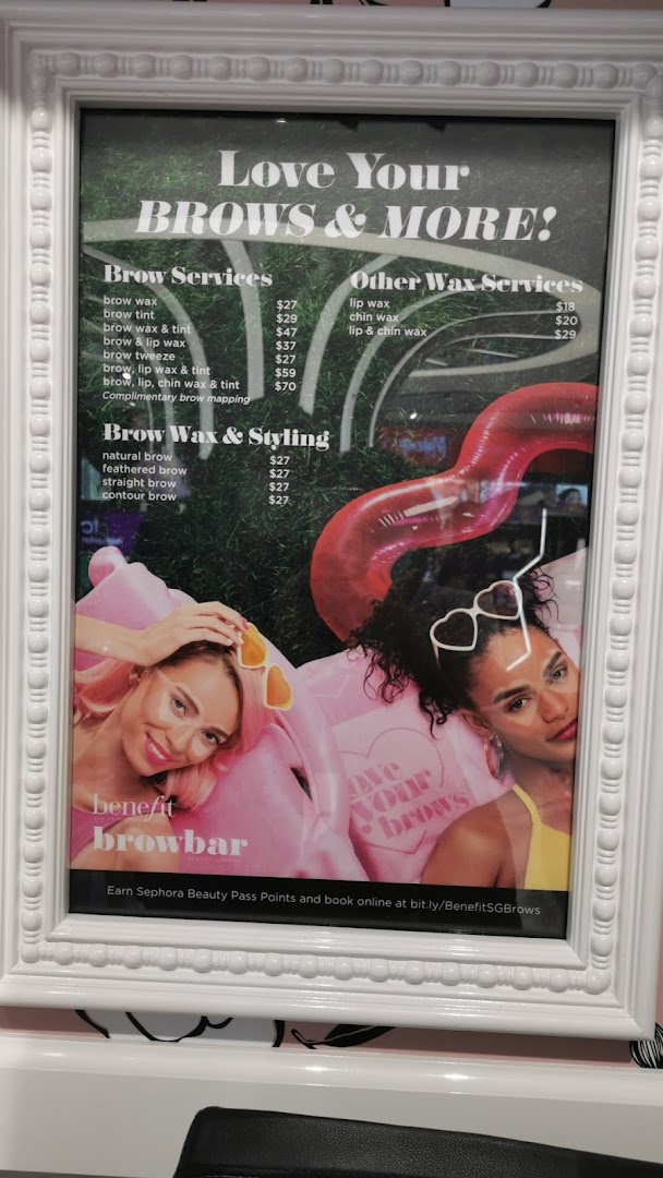 Menu page for Benefit Cosmetics Brow Bar